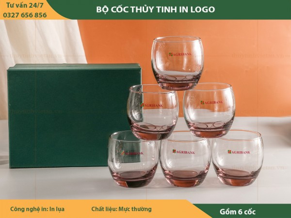 In logo cốc thủy tinh dáng thấp