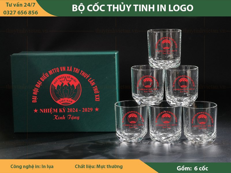 Bộ cốc thủy tinh in logo giá rẻ