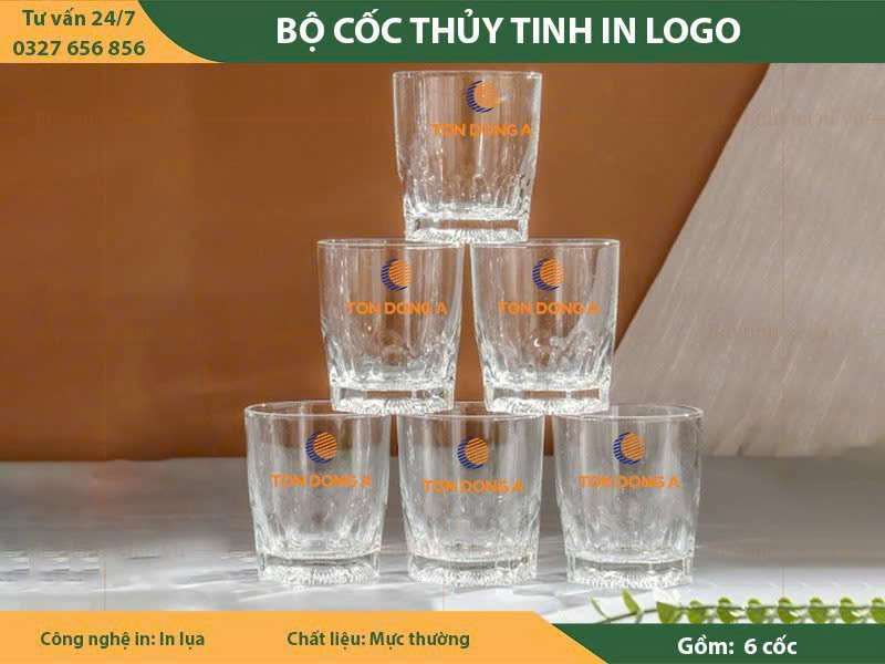 Bộ cốc thủy tinh in logo làm quà tặng