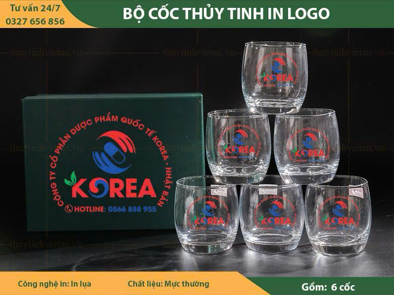 Bộ cốc thủy tinh in logo