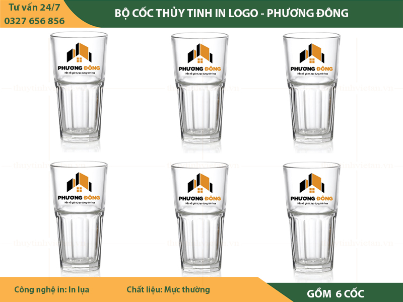 Bộ cốc thủy tinh in logo - dáng cao