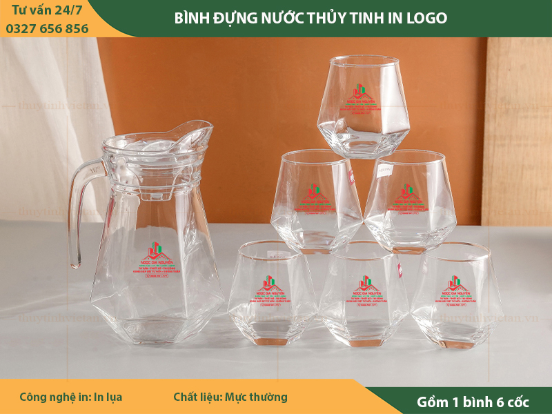 Bộ bình cốc thủy tinh in logo