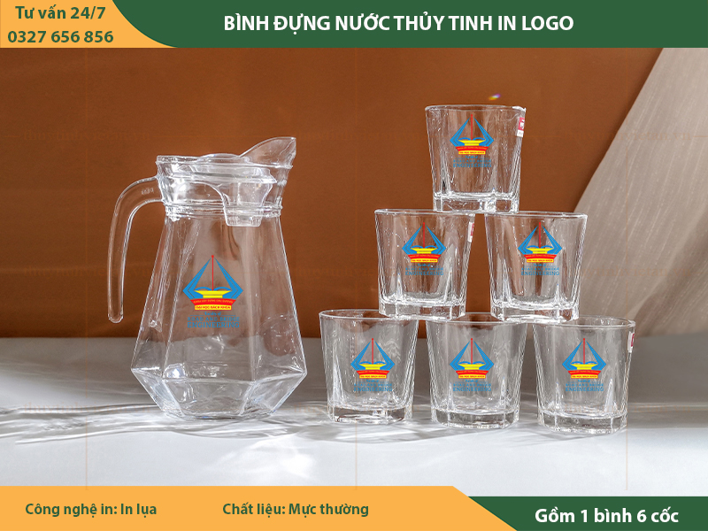 Bộ bình cốc thủy tinh in logo