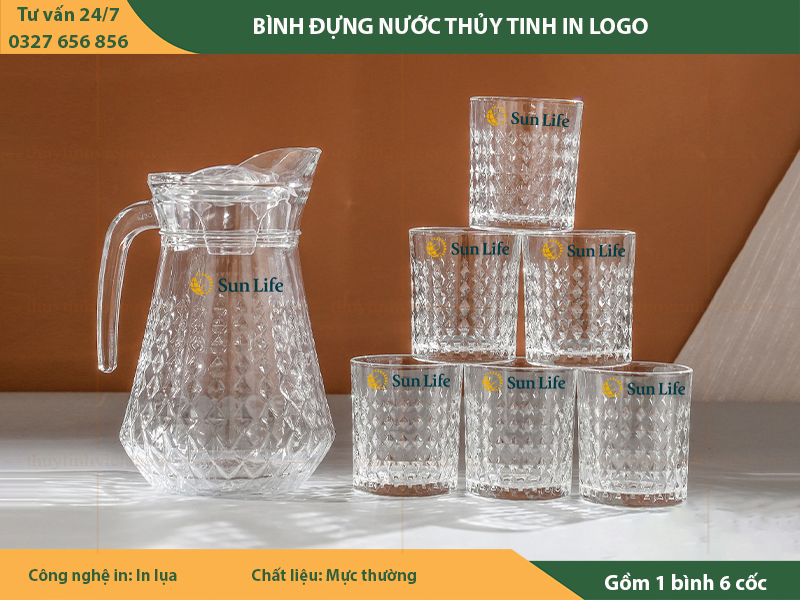 Bộ bình cốc thủy tinh in logo