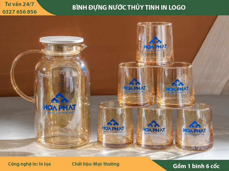 Bộ bình cốc thủy tinh in logo