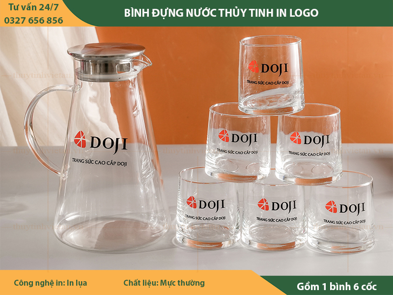 Bộ bình cốc thủy tinh in logo