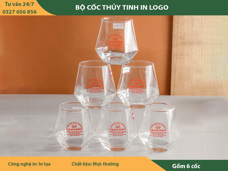 In logo cốc thủy tinh dáng thấp
