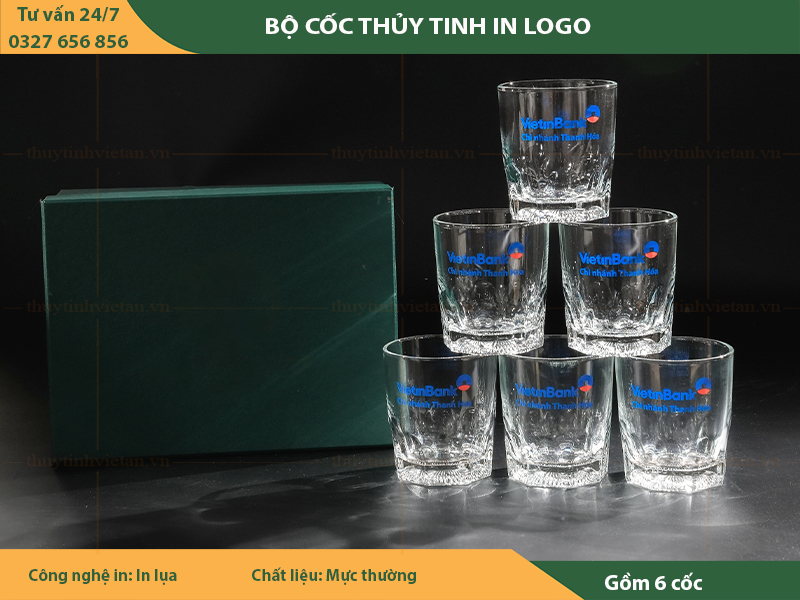 In logo cốc thủy tinh dáng thấp