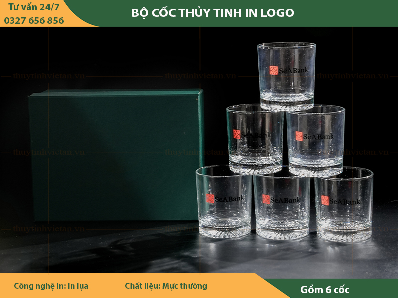 In logo cốc thủy tinh dáng thấp